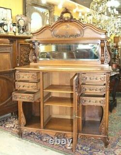 French Antique Louis XV Tiger Oak Sideboard / Server / Buffet c 1880