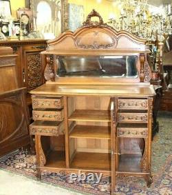 French Antique Louis XV Tiger Oak Sideboard / Server / Buffet c 1880