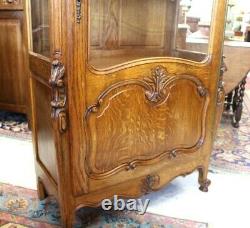 French Antique Tiger Oak Louis XV Display Cabinet Living Room Furniture