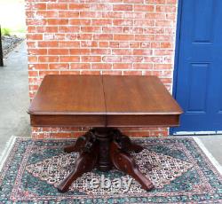 French Antique Tiger Oak Wood Square Kitchen Table Circa 1880