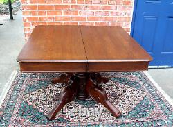 French Antique Tiger Oak Wood Square Kitchen Table Circa 1880