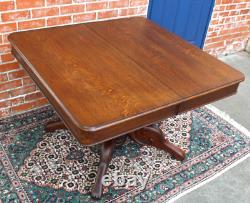 French Antique Tiger Oak Wood Square Kitchen Table Circa 1880