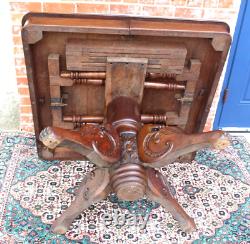 French Antique Tiger Oak Wood Square Kitchen Table Circa 1880