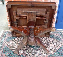 French Antique Tiger Oak Wood Square Kitchen Table Circa 1880