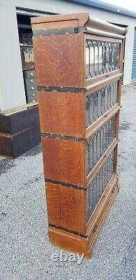GLOBE WERNICKE of LONDON 4 SECTION LEADED GLASS BARRISTER BOOKCASE (42-20)