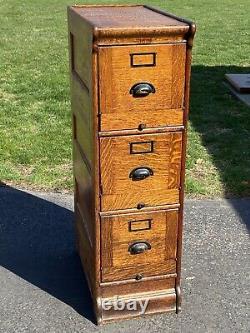 Globe Tiger Oak Vintage Antique 3 Drawer Home Office Library File Cabinet
