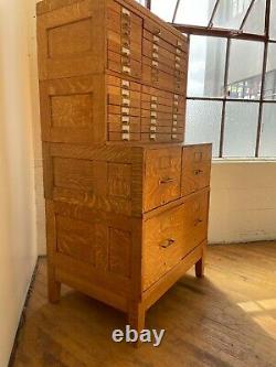 Globe Wernicke Antique Oak Stacking Filing Cabinet File Flat Locking Tiger Oak