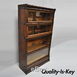 Globe Wernicke Quarter Sawn Tiger Oak 4 Section Stack Barrister Lawyers Bookcase