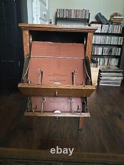 Globe Wernicke Tiger Oak Antique Two Drawer 78 RPM Record Storage Table
