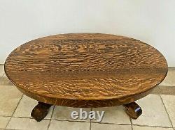 Gorgeous Antique Oval Coffee Table with Top Drawer Solid Tiger Oak bottom shelf