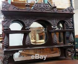 Gorgeous Carved Tiger Oak Ornate Horner Style Sideboard Buffet Server Etagere