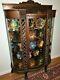 Griffin Tiger Oak Carved Leaded Diamond Pillar Claw Bow Antique China Cabinet