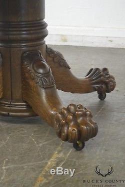 Hastings Antique Tiger Oak 54 Round Carved Claw Foot Dining Table