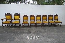 Heavy Carved Tiger Oak Late 1800s Large Dining Room Chairs Set of Eight 5348A