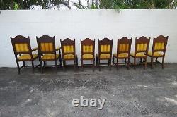 Heavy Carved Tiger Oak Late 1800s Large Dining Room Chairs Set of Eight 5348A