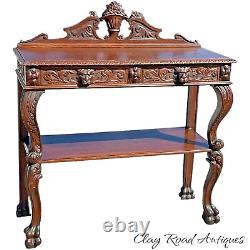 Horner Antique Tiger Oak Server Console Pier Table Paw FtCarved Lion Heads 1890