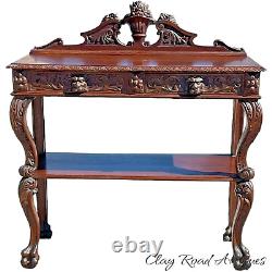 Horner Antique Tiger Oak Server Console Pier Table Paw FtCarved Lion Heads 1890