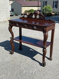 Horner Antique Tiger Oak Server Console Pier Table Paw FtCarved Lion Heads 1890