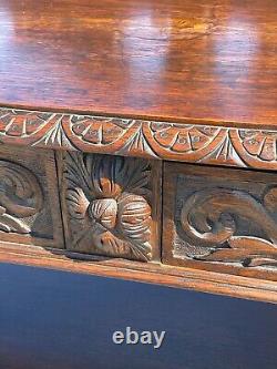 Horner Antique Tiger Oak Server Console Pier Table Paw FtCarved Lion Heads 1890