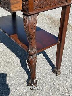 Horner Antique Tiger Oak Server Console Pier Table Paw FtCarved Lion Heads 1890