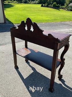 Horner Antique Tiger Oak Server Console Pier Table Paw FtCarved Lion Heads 1890