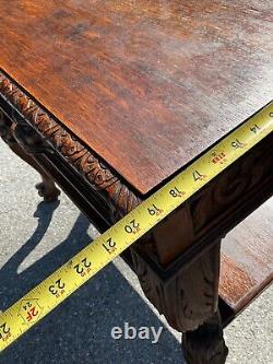 Horner Antique Tiger Oak Server Console Pier Table Paw FtCarved Lion Heads 1890