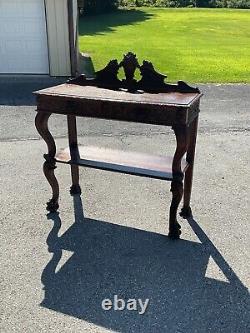 Horner Antique Tiger Oak Server Console Pier Table Paw FtCarved Lion Heads 1890