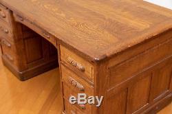 Huge 60 Tiger Oak Raised Panel Desk Circa 1890