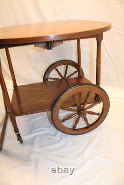 I Arts & Crafts Tiger Oak Serving Drop Leaf Table, Tea Cart with Tray