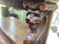 Immense Antique Victorian Tiger Oak Mirrored Sideboard With Carved Lions Horner