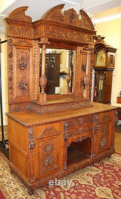 Incredible 19th Century Tiger Oak Figural Bar Server Sideboard Buffet