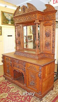 Incredible 19th Century Tiger Oak Figural Bar Server Sideboard Buffet
