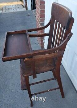 Incredible Antique S. Bent & Brothers 1867 Tiger Oak Childrens High Chair RARE