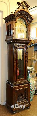Incredible Tiffany & Co Quarter-Sawn Tiger Oak Lion Tall Case Grandfather Clock