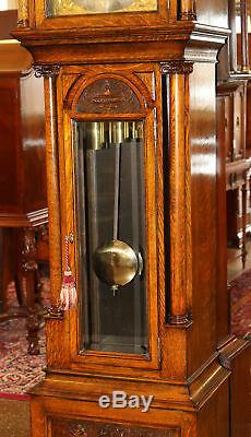 Jennens MUSICAL London Quarter Sawn Tiger Oak Federal Grandfather Clock 1890