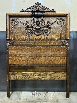 Karges Furniture Tiger Oak Bed & Dresser + Mirror Elaborate Carved Detail 1890
