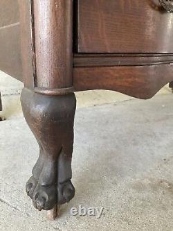 Karges Serpentine Dresser Carved Lions Feet Tiger Oak Original Hardware Wheels