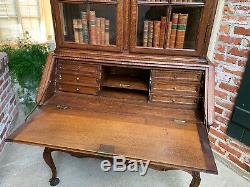 LARGE Antique French Carved Tiger Oak Desk Secretary Bureau Bookcase Art Nouveau
