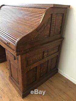 Large Antique 19th Century Tiger Oak Roll Top Desk by Gunn Furniture Co. C1890