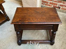 Large Antique English Tiger Oak Stool Bench End Table Jacobean Joint style