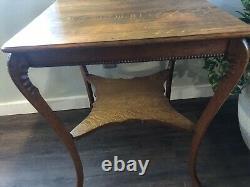 Large Antique Tall Tiger Oak Two Tier Side/End Accent Table