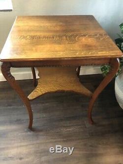 Large Antique/Vintage Tall Tiger Oak Two Tier Side/End Accent Table