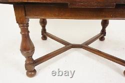 Large Tiger Oak Refectory Pull Out Draw Leaf Dining Table, Scotland 1920, H744