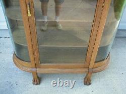 Large Victorian Antique Curved Glass Oak Claw Feet Gargoyle Heads China Cabinet