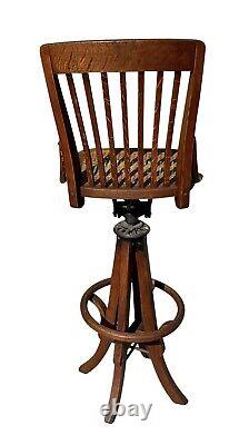 Late 19th Century Tiger Oak Architect Stool With Adjusting Cast Iron Mechanism