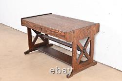 Limbert Style Antique Mission Tiger Oak Arts & Crafts Trestle Library Table