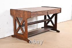 Limbert Style Antique Mission Tiger Oak Arts & Crafts Trestle Library Table