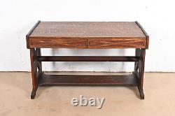 Limbert Style Antique Mission Tiger Oak Arts & Crafts Trestle Library Table