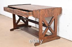 Limbert Style Antique Mission Tiger Oak Arts & Crafts Trestle Library Table