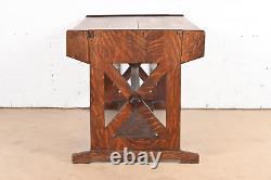 Limbert Style Antique Mission Tiger Oak Arts & Crafts Trestle Library Table